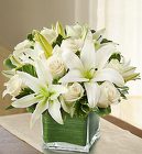 Modern Embrace White Rose and Lily Cube From Ka'bloom, your flower shop in Sylvania, OH